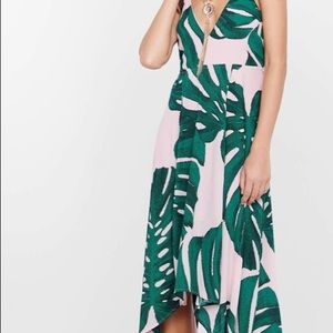 Palm & Pink Lace back Maxi Dress